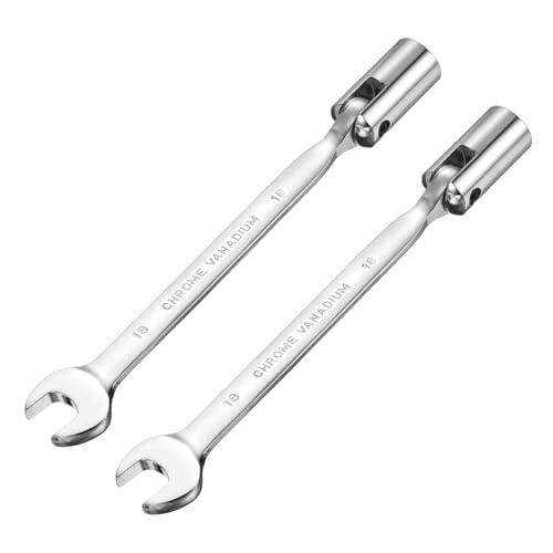 HARFINGTON 2 Pcs 18mm Swivel Head Socket Combination Spanner Wrench CR-V Steel Rotary Torx Socket Head Open End Wrenches Spanner Mirror Polishing for Auto Car Repairing - size: 18mm