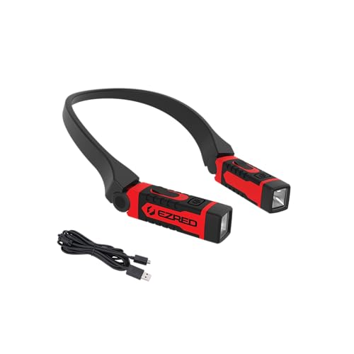 EZRED ANYWEAR Rechargeable Neck Light for Hands-Free Lighting - NK15, Perfect Light for Mechanics, Camping, Hunting, DIY Projects, Reading - color: Red
