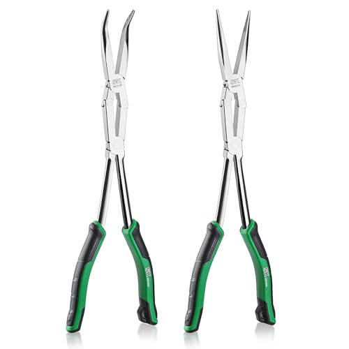 SK 2-Piece Long Needle Nose Pliers, 13'' Double Compound Long Nose Pliers | Straight Long Reach Pliers, 45° Extra-long Bent Nose Pliers,Premium CR-V Steel, with Comfort Grips