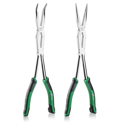 SK 2-Piece Long Needle Nose Pliers, 13'' Double Compound Long Nose Pliers | Straight Long Reach Pliers, 45° Extra-long Bent Nose Pliers,Premium CR-V Steel, with Comfort Grips