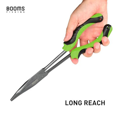 Booms Fishing F05 Hook Remover Long Nose Fishing Pliers 11 Inches PTFE Plated - color: 11" Carbon Steel, Green