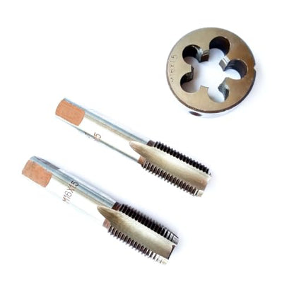AtticZone M16 x 1.5 Metric Hand Thread Tap and Die Set, Right Hand 16 * 1.5, Alloy Tool Steel, 1 Taper Tap, 1 Plug Tap, 1 Round Die for Metal Working DIY Industrial - size: M16x1.5