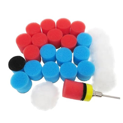 26Pcs Set 1Inch Mini Car Foam Drill Polishing Pad 25mm Detail Sponge Wool Waxing Buffing Pads with Backer for Rotary Tool