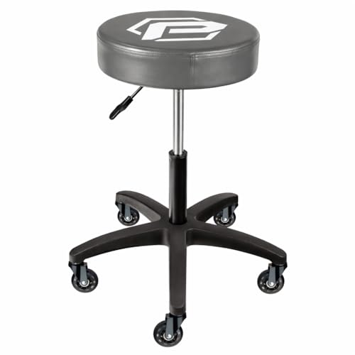 Powerbuilt Rolling Shop Stool with Adjustable Height – Heavy Duty Mechanic Garage Seat, Cushioned 14-Inch Saddle, Smooth-Gliding Wheels, 300 lb Capacity, for Workbench, Auto Detailing – 240250G Grey - color: Grey, size: Height Adjustable