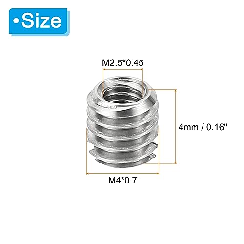 PATIKIL Thread Adapters Sleeve Reducing Nut, 10 Pcs M4*0.7 Male to M2.5 * 0.45 Female Repairing Insert Nut Screw Reducer Conversion Stainless Steel Fastener 4mm - size: M2.5xM4x4mm