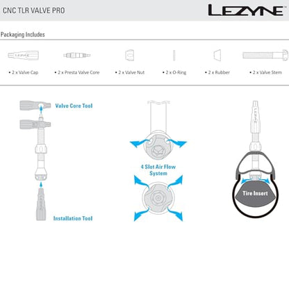 LEZYNE CNC TLR Valve Pro Tubeless Valve Pair for MTB, Gravel & Road Bikes | CNC Aluminum Presta Valve Stems, Bicycle Tire Insert Compatible, Sealant Friendly - 80mm, Blue (1-PK-TLRVL80-V210) | cycling-tire-repair-kits - color: Blue, size: 80 mm