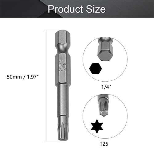 Utoolmart Torx Screwdriver Bits, T25 Magnetic Torx Head Screw Driver Bit, with 1/4 Inch Hex Shank, 50mm Length S2 Steel Screw Driver Kit Tools, for Repair Work, 10 Pcs - size: T25