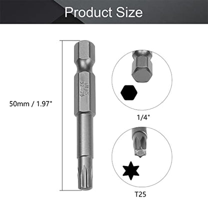 Utoolmart Torx Screwdriver Bits, T25 Magnetic Torx Head Screw Driver Bit, with 1/4 Inch Hex Shank, 50mm Length S2 Steel Screw Driver Kit Tools, for Repair Work, 10 Pcs - size: T25