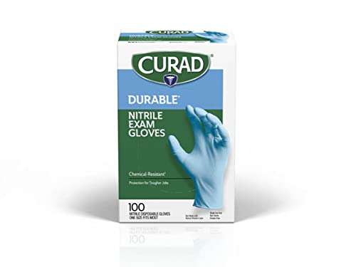 Curad Nitrile Exam Gloves, Durable, Powder Free, Chemical Resistant, One Size Fits Most, 100 Count - size: 1 Box (100 Count)