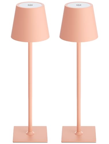 Kakanuo Pink Cordless Rechargeable Table Lamp 5000mAh Battery Operated Lamps, 3 Colors Stepless Dimming Touch Lamp for Living Room, Kitchen Counter, Dining, Outdoor Patio, 2 Pack - color: Pink 1, size: 2 Pack 14in - Up and Down Light