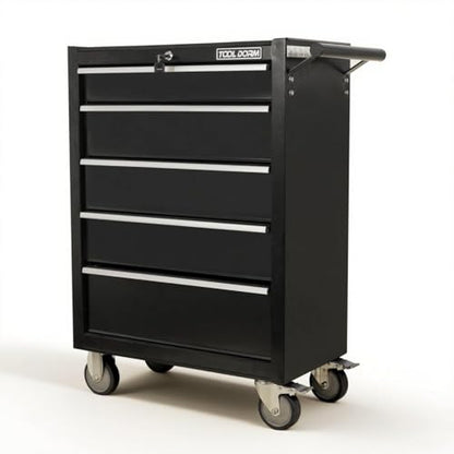 5-Drawer Rolling Tool Chest with Locking Wheels & Drawers, 13" D x 24.2" W x 34.6" H Mobile Tool Storage Cabinet, Heavy-Duty Garage Organizer w/Ergonomic Handle - color: White and Black