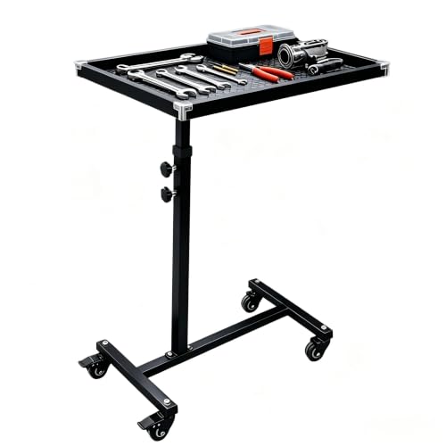 IDEALHOUSE Rolling Tool Cart Workbench, 220LBS Capacity Height Adjustable Mechanic Tool Tray Table with 360° Swivel Wheels & Non-Slip Mat, Heavy Duty Mobile Work Station for Garage Workshop Warehouse - color: Black