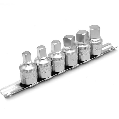 DAKCOS Oil Drain Plug Key Set, 1/2" Drive, 6 Pcs Oil Service Socket Set Metric 8mm/10mm/12mm/14mm, 3/8" 1/2", CR-V - size: 1/2" | 6 PC