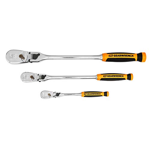 GEARWRENCH 3 Pc. 1/4", 3/8" & 1/2" Drive 90 Tooth Dual Material Locking Flex Head Ratchet Set - 81298T, Multi, One Size - style: 90 Tooth Dual Material Locking Flex Head