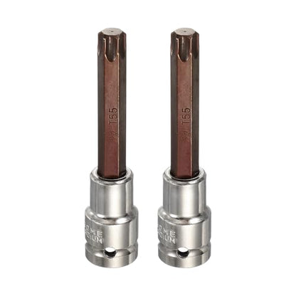 HARFINGTON 2Pcs Torx Bit Socket 1/2" Drive T55 S2 Steel 6 Point Head Long Screwdriver Drill Bits CR-V Steel Socket Adapter for Home Auto Axle Hex Nuts Bolts Repair - size: T55