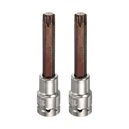 HARFINGTON 2Pcs Torx Bit Socket 1/2" Drive T55 S2 Steel 6 Point Head Long Screwdriver Drill Bits CR-V Steel Socket Adapter for Home Auto Axle Hex Nuts Bolts Repair - size: T55