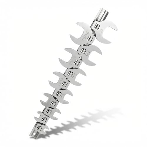 11-Piece Crowsfoot Wrenches Set, SAE Sizes from 3/8" to 1" Open-End Crowfoot Wrench Set with Organizer, Drive Flare Nut Wrench Tools for Automotive Repair Work
