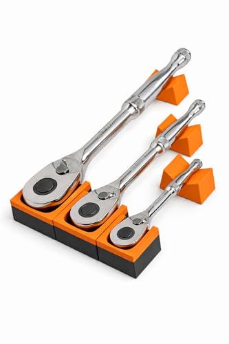 Modular Ratchet Organizer Kit Set with Strong Magnet – 3-Piece (1/4”, 3/8”, 1/2”) | Heavy-Duty Magnetic Socket Wrench Holder for Garage & Workshop (TOOLS NOT INCLUDED) (ORANGE) - color: Orange