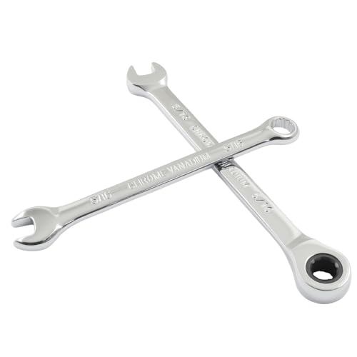 5/16 Inch Ratcheting Wrench 2 Pcs 72-Tooth 12-Point Chrome Plated | Forged 45# Carbon Steel Durable, 5-Degree Arc For Tight Spaces, 12-Point Protects Fasteners, Polished Chrome Anti-Rust - size: 5/16 Inch