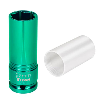 Titan 21094 1/2-Inch Drive x 22mm Non-marring Impact Deep Lug Nut Socket - size: 22mm