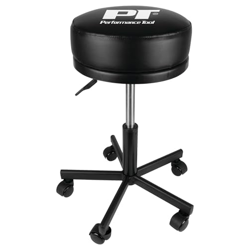 Performance Tool W85033 Extra-Thick Big Top Pneumatic Rolling Shop Stool for Mechanic Garages and Workshops, Black, 19x19x18.5-Inches - style: Pneumatic Rolling Shop Stool