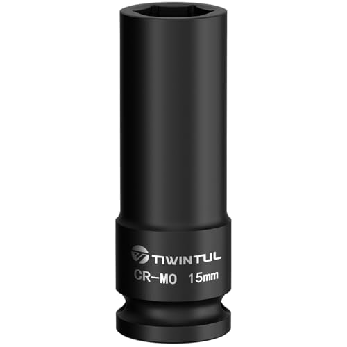 15mm Deep Impact Socket 1/2" Drive for Wheel Lug Nuts, Suspension Components | CR-MO Steel Impact Socket, Anti-Rounding 6 Point, 3.07" Length, Metric Impact Socket for Automobile and Machinery Maintenance - size: 15mm (Deep)