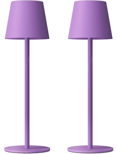 Kakanuo Cordless Table Lamp Rechargeable Purple - KK 2 Pack 5000mAH Battery Operated Lamp for Counter, 3 Color Stepless Dimming Wireless Lamp for Dining Kitchen, Outdoor Patio, Touch Control - color: Purple, size: 2 Pack 14in - Down Light