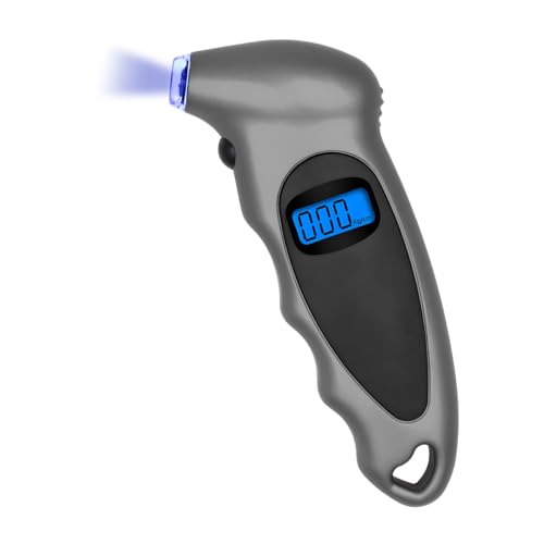 Digital Tire Pressure Gauge, 150PSI 4 Settings High Accuracy Tire Gauge with Backlit LCD and Non-Slip Grip, Easy to Read Air Pressure Gauge for Cars, Trucks and Bicycles (Gray) - color: Gray