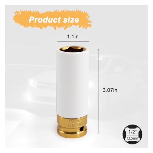 1/2" Drive 19 mm Lug Nut Impact Socket, CR-MO Thin Wall Deep Lug Nut Socket, Non-Marring Wheel Rim Protector Sleeve, Auto Tire Repair Maintenance Accessories (19MM) - size: 19MM