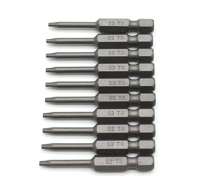 TEMO 10 pc T8 Torx Star Head Screwdriver Bit Set, S2 Steel 6 Point T-8 Reduced Round Shaft Screwdriver Insert Bits Hex Shank - size: T8 Round