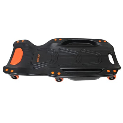K Tool International XD74942 42" Automotive Creeper: High-Density Polyethylene Body, 440lb Capacity, Six 3" Swivel Casters, Ergonomic Head/Neck Pads, Dual Tool Trays, Low Profile Garage Design