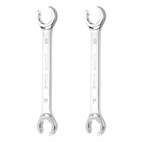 HARFINGTON 2 Pcs Flare Nut Wrench 19mm x 22mm Metric Double Open End Thick Spanner Mirror Polish Finish 45# Steel Brake Line Wrench For Fuel Tube Hose Transmission Line, Silver - size: 19mm x 22mm