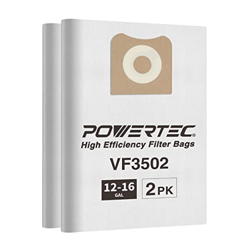 POWERTEC 23743 VF3502 Size A Shop Vac Bags for Ridgid 2 Pack, 12-16 Gal. Vacuum Bags for Ridgid HD1200, HD1400 Wet Dry Vac (75002) - size: VF3502 (Size A), style: 2 Pack