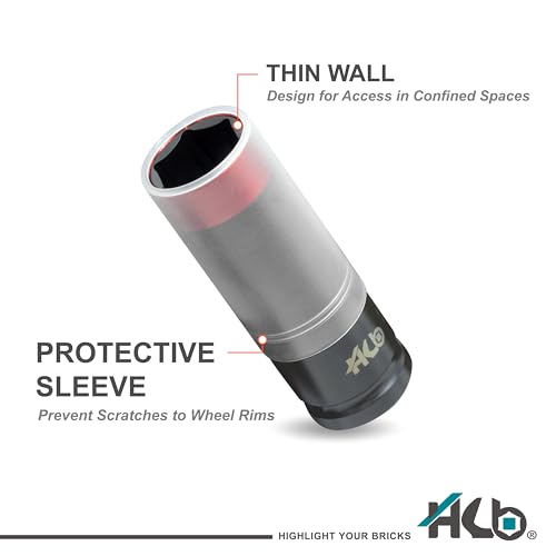 HB Wheel Protector Impact Socket & Dual-Drive Breaker Bar Set KKM001-U | 1/2" & 3/8" DR Flex Head Bar | Thin-Wall Color-Coded CR-MO Sockets 17mm 19mm 21mm with Protective Sleeves | Made in Taiwan - size: 1/2" DR. 17, 19, 21MM
