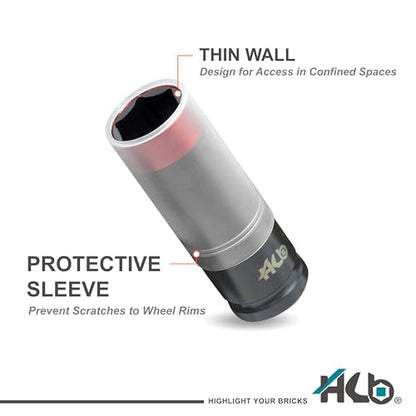 HB Wheel Protector Impact Socket & Dual-Drive Breaker Bar Set KKM001-U | 1/2" & 3/8" DR Flex Head Bar | Thin-Wall Color-Coded CR-MO Sockets 17mm 19mm 21mm with Protective Sleeves | Made in Taiwan - size: 1/2" DR. 17, 19, 21MM