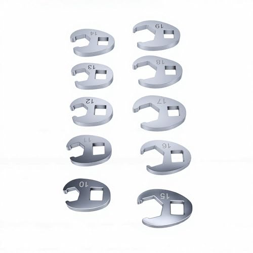 Aramox Crows Foot Wrench Set, 45 Steel Flare Nut Wrench Kit, 10 Piece 3 8 Inch Drive 10 19mm for Brake Fuel Hydraulic Line Automotive Tight Spaces