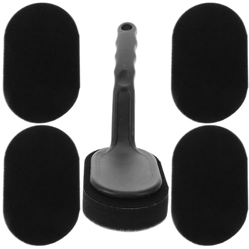 Car Tire Waxing Brush Set with Replaceable Black Plush Sponge, 6pcs Automotive Detailing Tool for Tire Shine and Wheel Cleaning Maintenance