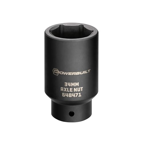 Powerbuilt 34mm Axle Nut Socket, 1/2 Inch Drive, Use with Impact Wrench, 6 Point Extra Deep, Remove Axle Shaft Nut - 648471, Black - size: 34mm