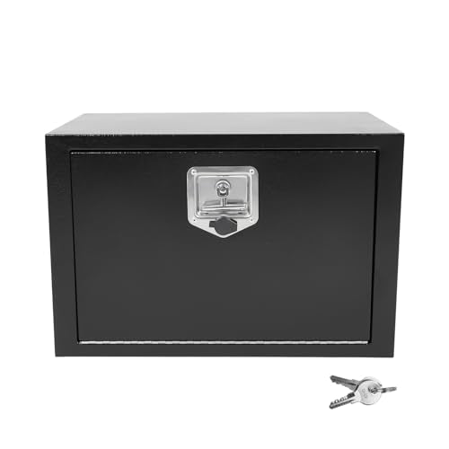 Steel Underbody Truck Tool Box ,Storage Organizer Toolbox with Key& Lock | Waterproof Tongue Box for Storage with Smooth Surface for Truck, Pickup, RV, Trailer - Black, 24" x 14" x 16" Inch - size: 24" x 14" x 16"
