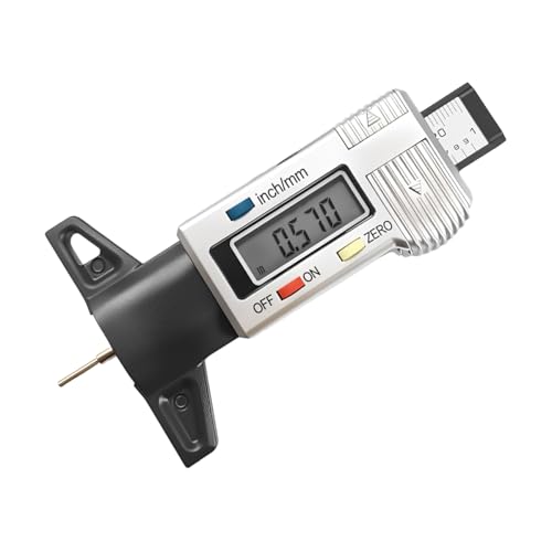 Digital Tire Tread Depth Gauge, Portable 0.01mm Resolution Vehicle Tire Wear Checker with LCD Display & Inch/MM Conversion, Universal Auto Measuring Tool for Car Truck Tires (Silver) - color: Silver