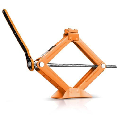 Auto Dynasty Scissor Jack, 1.5 Ton (3306 LBS) Portable Car Lift Jack, Quick Lift Car Tire Changing Kit with Extended Ratchet Wrench for SUV MPV Auto, Orange - color: Orange, size: 1.5T