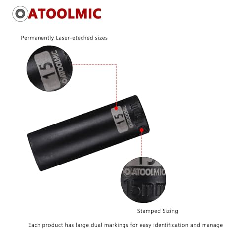 3/8 Inch Drive x 15mm Deep 6PT CR-MO Impact Socket for Removing Axle nut | Metric Socket,6-Point Radius Corner Design,Two Size Markings,Square Chamfered Opening,For Removal of Axle Nut - size: 15 mm, style: 3/8" Drive Deep Socket