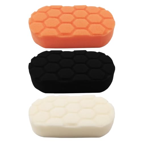 3PCS Hand Applicator Pad Kit, 2.9 × 5 Inch Wax Applicator Pads, Cutting Automotive Polishing Pad, Compound Vehicle Detailing Foam Sponge