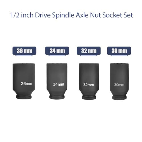 1/2" Drive 12-Point Metric Deep Spindle Axle Nut Socket Set, 4PC | Premium Cr-Mo Steel, 12-Point Extra-Deep Design, High-Contrast Laser Markings, Storage Case Included, Metric 4PC Set - color: 4pcs