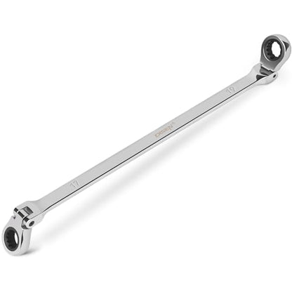 DISEN 17-19mm Extra Long Flex Head Ratcheting Wrench, Double Box End Long Reach Ratchet Wrench, CRV Steel, Metric - style: 17-19MM