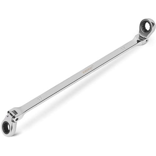 DISEN 17-19mm Extra Long Flex Head Ratcheting Wrench, Double Box End Long Reach Ratchet Wrench, CRV Steel, Metric - style: 17-19MM