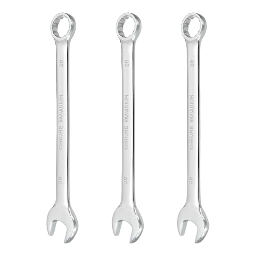 HARFINGTON 3Pcs Combination Wrench 20mm Metric 12-Point Box and Open End CR-V Steel Double Ended Spanner Tool for Automotive Pipe Furniture Machinery DIY Repair, Silver White - size: 20mm