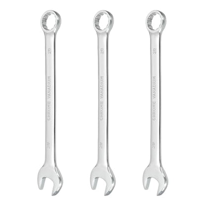 HARFINGTON 3Pcs Combination Wrench 20mm Metric 12-Point Box and Open End CR-V Steel Double Ended Spanner Tool for Automotive Pipe Furniture Machinery DIY Repair, Silver White - size: 20mm