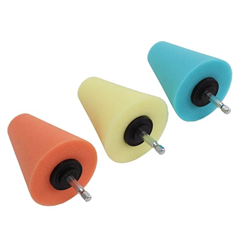 3PCS Orange, Yellow, Blue Wheel Sponge Polishing Cone Buffing Pad Set Professional Hub Care Tool for Cars, Boats, Motorcycles