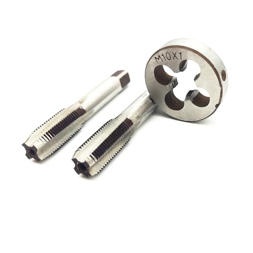 AtticZone M10 x 1.0 Metric Hand Thread Tap and Die Set, Right Hand 10 * 1.0, Alloy Tool Steel, 1 Taper Tap, 1 Plug Tap, 1 Round Die for Metal Working DIY Industrial - size: M10x1.0